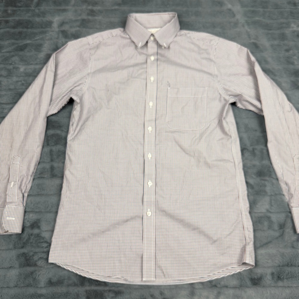 Roundtree & Yorke Gold Label Slim Fit Non Iron Shirt 15.5 34 Burgundy Blue Check